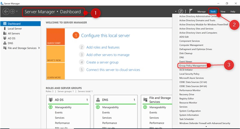 Server manager dashboard